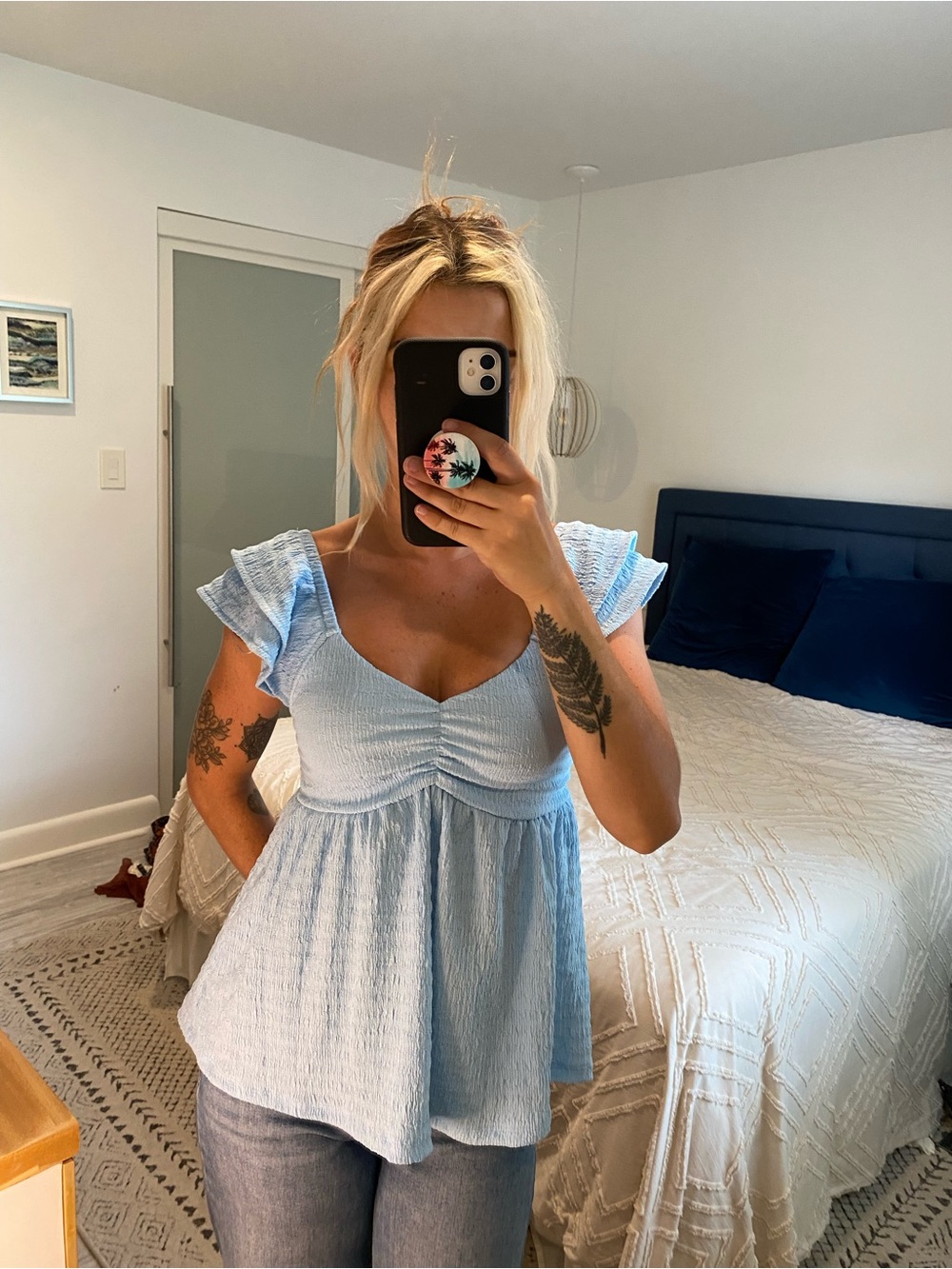 NOBO Light Blue Flutter Sleeve Babydoll Top - Picture 2 of 4
